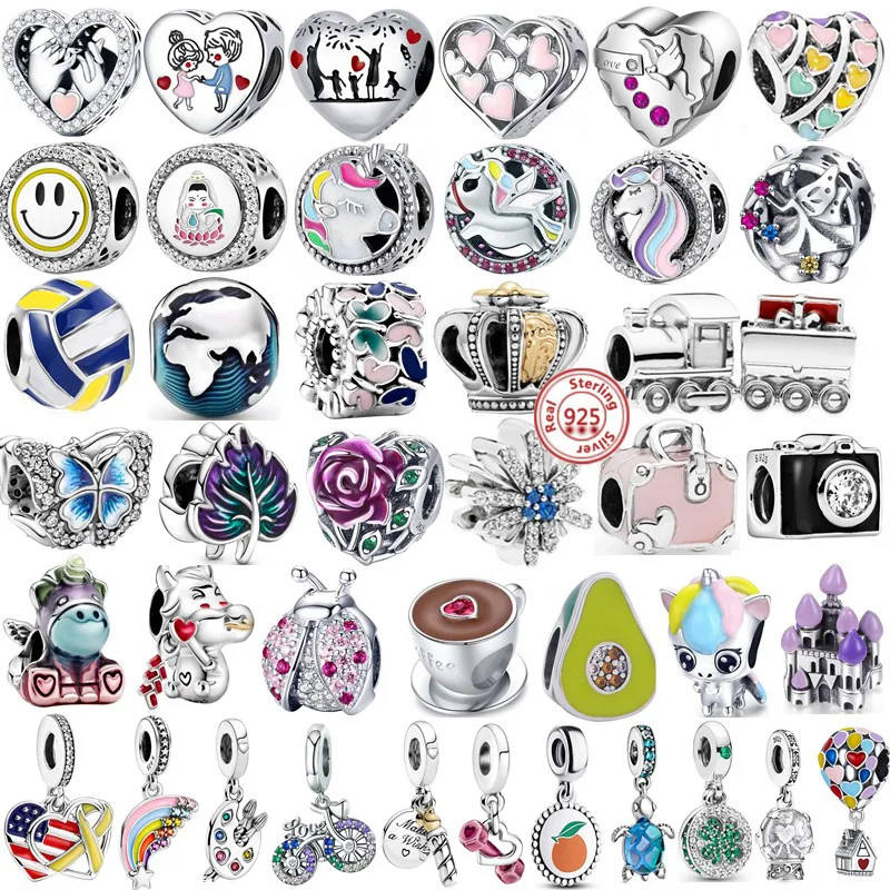 

New 925 Sterling Silver Butterfly Unicorn Snowball Heart Beads Charms Fit Original Pandora Bracelets For Women Gift Fine Jewelry