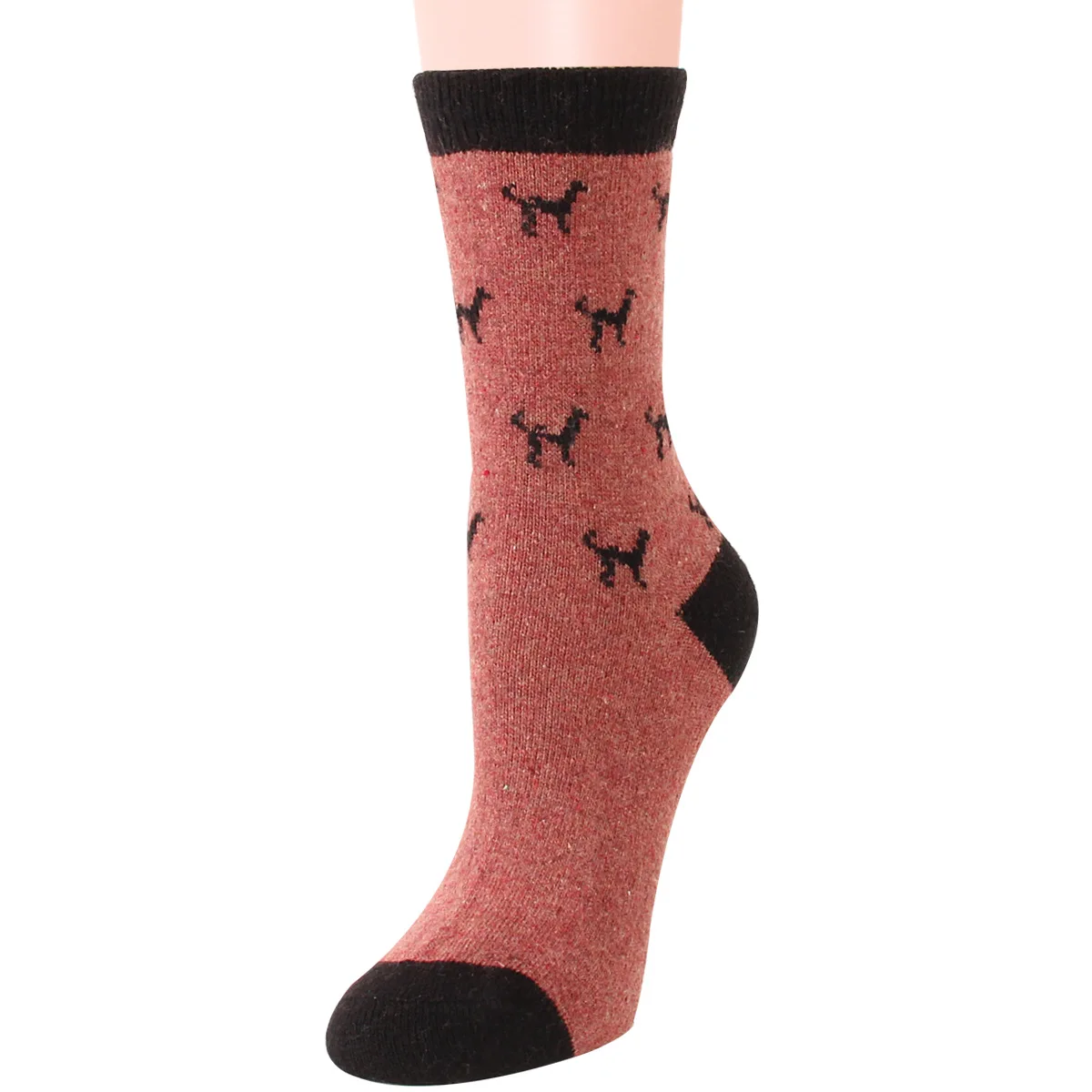 Fashion Women Wool Socks Middle Tube Animal Dog Pattern Winter Crew Socks Soft Thick Warm Casual Wool Boot Socks 12 Pairs