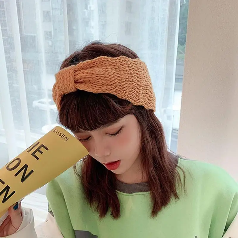 

Winter Ladies Knitted Small Waves Headband Bow Warm Girls Turban Head Crochet Hair For Fashion Warp Band A0W1