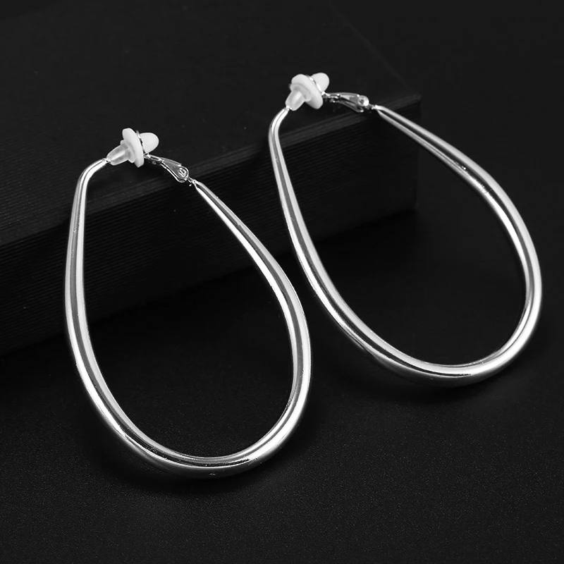 Крупные большие гладкие овальные серьги кольца клипсы Простые Вечерние круглые