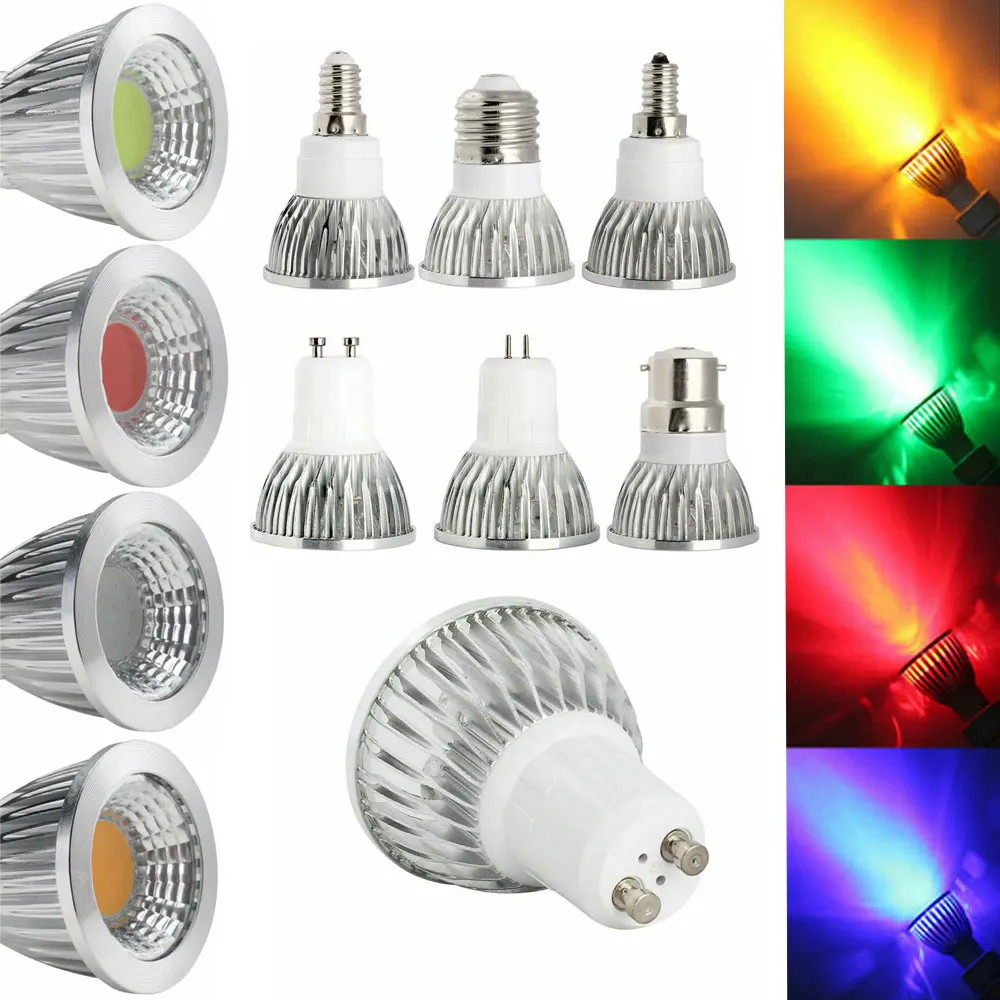 LED Light 6W 9W 12W COB GU5.3 GU10 E27 E14 E12 LED Dimming Sportlight Lamp High Power Bulb Red Green Blue Yellow AC 110V 220V