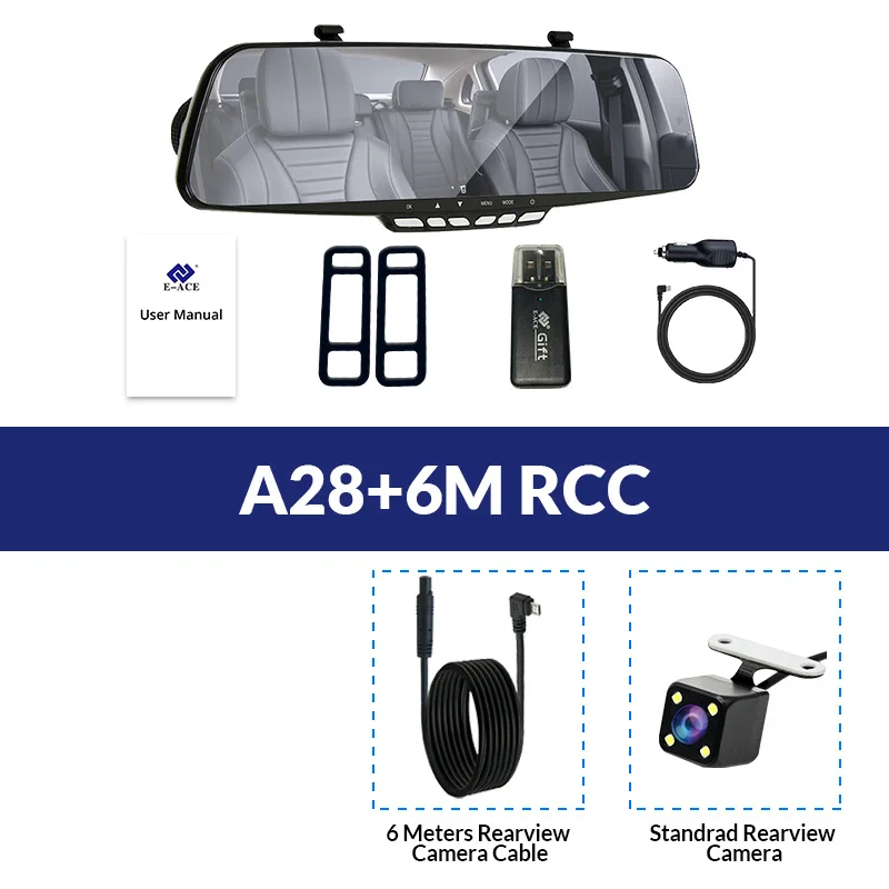E-ACE Зеркало для автомобиля Dvr 1080P FHD видеорегистратор 4,3 дюймов зеркало заднего вида двойной объектив видео регистратор с камерой заднего вида Dvrs