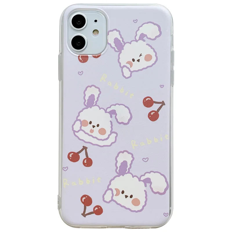 

Purple Cherry Rabbit Apple IPhone6 7PLUS 8 11 12Pro MAX X XR Mobile Phone Case Soft Suitable for Female Cute Protective Cover