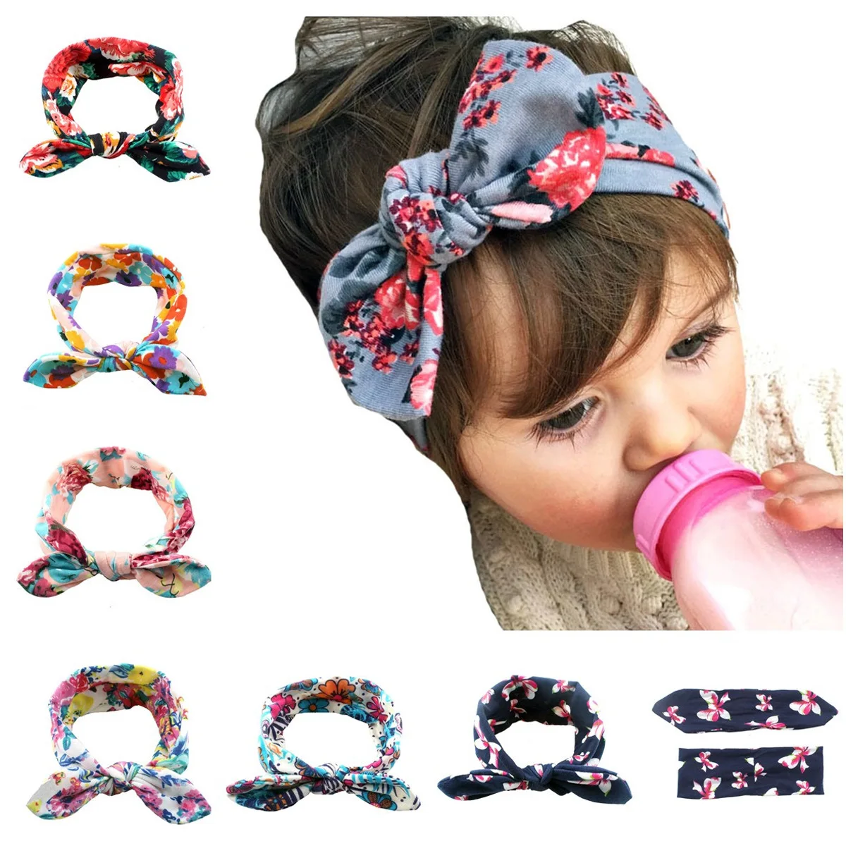 5pcs Kid Headwrap Baby accessories Headbands Girls Retro Hair Print Hairband Rabbit Ears Head Band Infant Newborn Floral | Детская