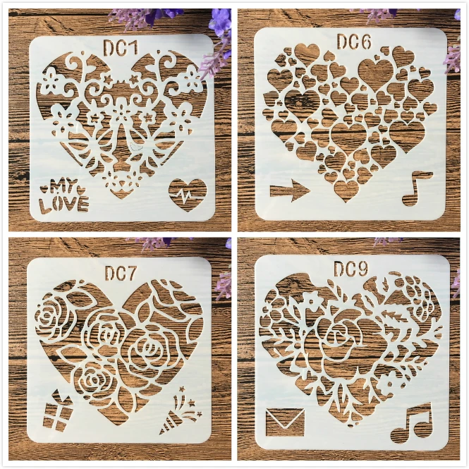 

4Pcs/Set 13cm Flower Love Heart DIY Craft Layering Stencils Wall Paint Scrapbook Stamp Embossing Album Decorative Card Template