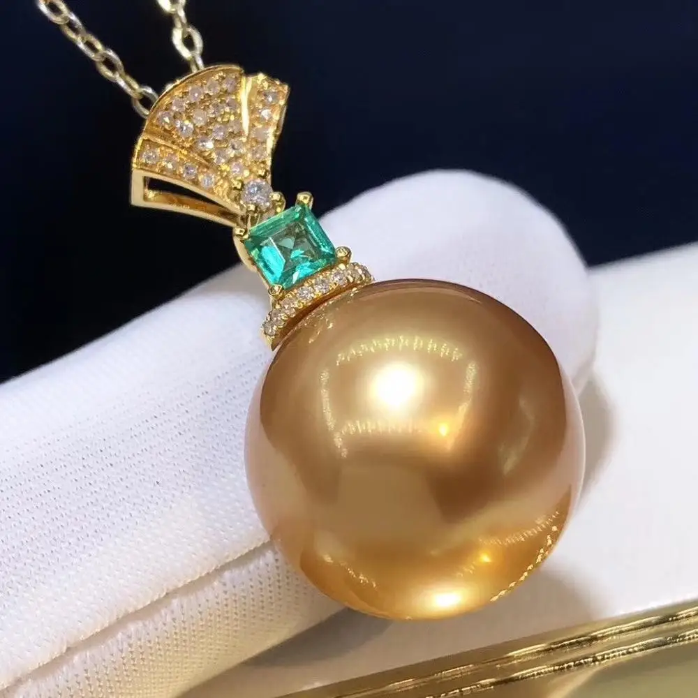 D717 жемчужная подвеска ювелирные изделия из 18-каратного золота круглое 13-14 мм