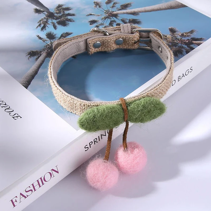 Pet Dog Cat Collar Bowtie Necklace Hand-Woven Puppy Handmade Woven Cherry Pattern Product Supplies 22-32cm | Дом и сад