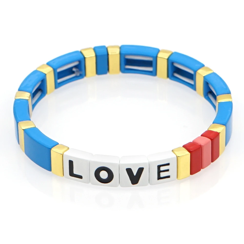 

Shinus Couple Bracelets Enamel Tile Bracelet Letter Love Pulseras Bangles For Women Jewelry Girl Gift For Friends 2021 Wholesale