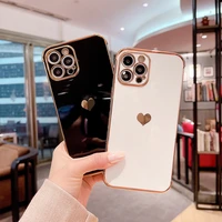 luxury cute heart shaped gold plated silicone phone case for iphone 13 12 11 pro xs max xr 8 7 plus ultra thin plating cover