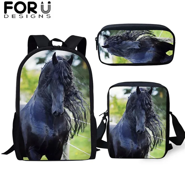 FORUDESIGNS/3 шт./компл. красивый фризская лошадь печати школьная сумка для мальчиков и подростков, рюкзак для девочек, детей, студентов рюкзак для путешествий - Цвет: CDGX1509CEK