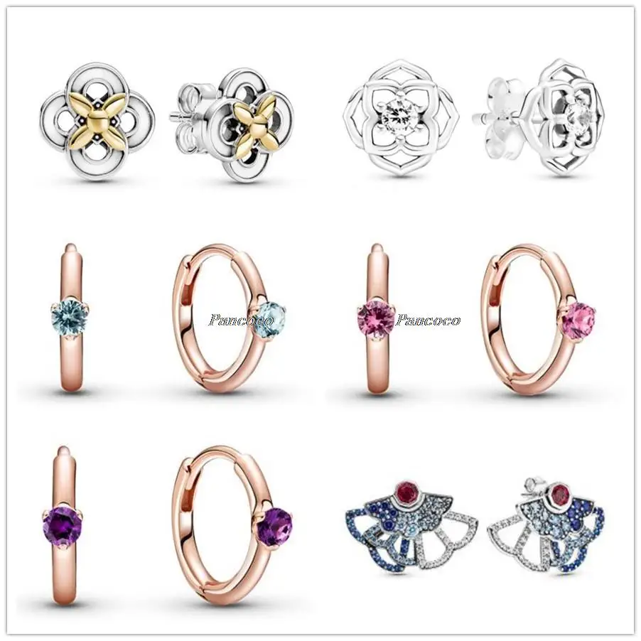 

Authentic 925 Sterling Silver Earring Colours Purple Solitaire Huggie Hoop Earrings For Women Wedding Gift Fashion Jewelry