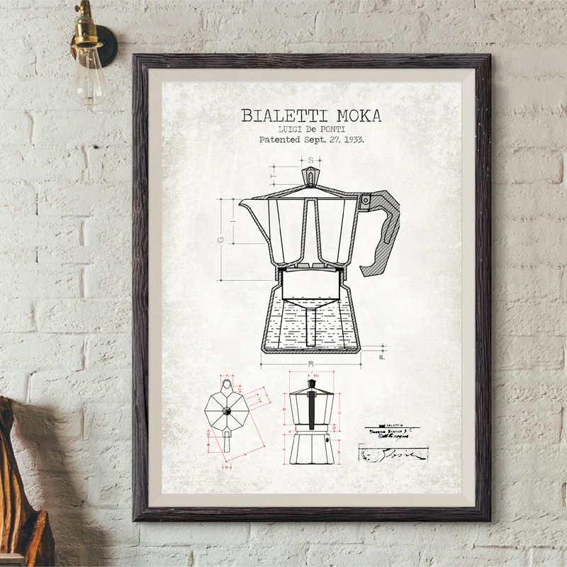 Запатентованные постеры и принты кофейника Bialetti Мока постер кофе схема