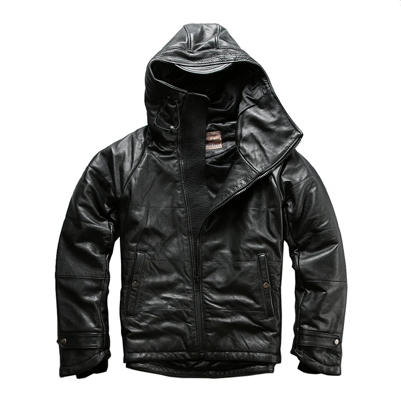 

Avfly Read A1235 Description! Super Warm Mens Genuine Cow Leather 80% Duck Feather Down Jacket Thick Cowhide Coat