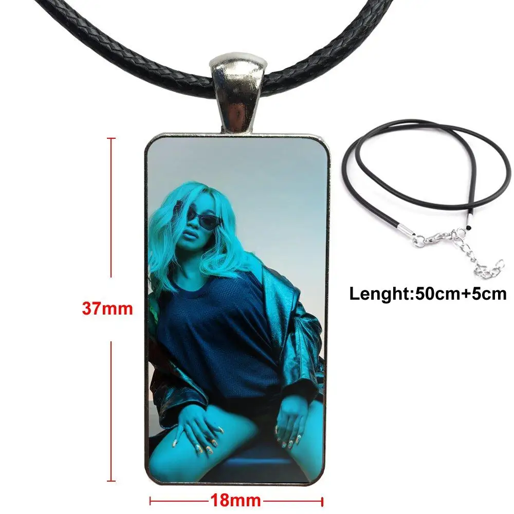 Cardi B Top Detailed Popular For Child Vintage Jewelry Steel Color Glass Cabochon Choker Pendant Long Rectangle Necklace | Украшения и