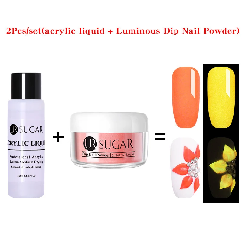 2pcs set4 UR SUGAR светящийся неоновый лак для ногтей Dip акриловый порошок 3D резное моделирование блеск флуоресцентный пигмент пыль дизайн ногтей украшения 5 шт./компл - Цвет: 2pcs set4