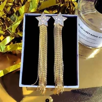 fashion alloy long tassel crystal earrings for women luxury shiny sliver gold color star dangle earrings jewelry party gifts