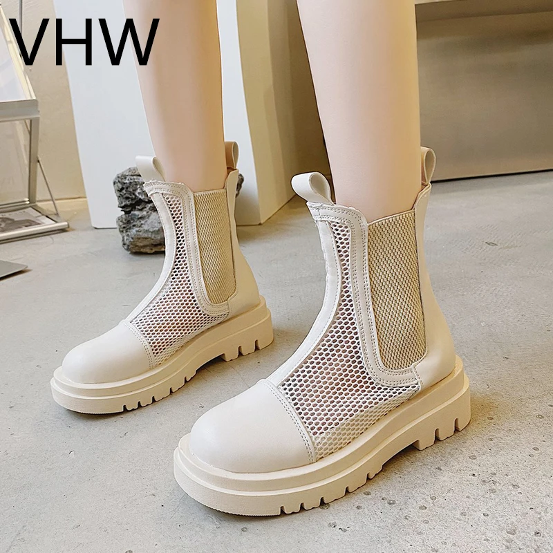 

Women Ankle Boots 2021 Spring Summer Mesh Breatherable Platform Fashion Casual Shoes Gothic Shoes Punk Motorcycle Leather Boots