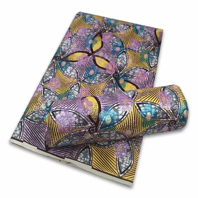 

Hot sale party appare wax textile African real printed ankara wax fabric with sequins for sewing garment (6yards/lot)