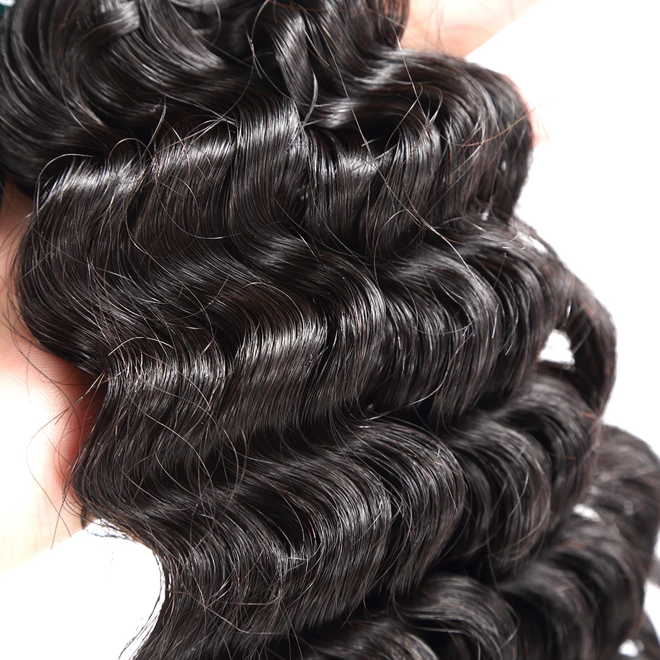 Deep Wave Bundles with Closure 4x4 Lace Closure Bundles Human Hair Curly Brazilian Weaving 3 Bundles with Remy Hair Extension