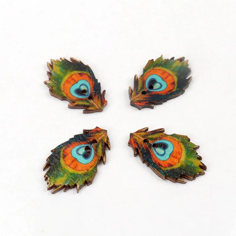 20 шт. деревянные декоративные пуговицы в виде павлиньих перьев 22 х34 мм | Дом и сад