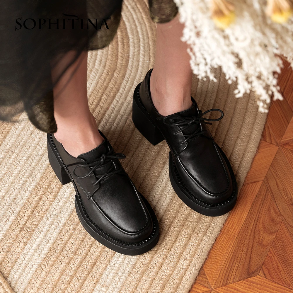

Туфли SOPHITINA женские на толстой подошве, повседневная обувь для взрослых, офисные туфли-лодочки на шнуровке, квадратный каблук, круглый носок...