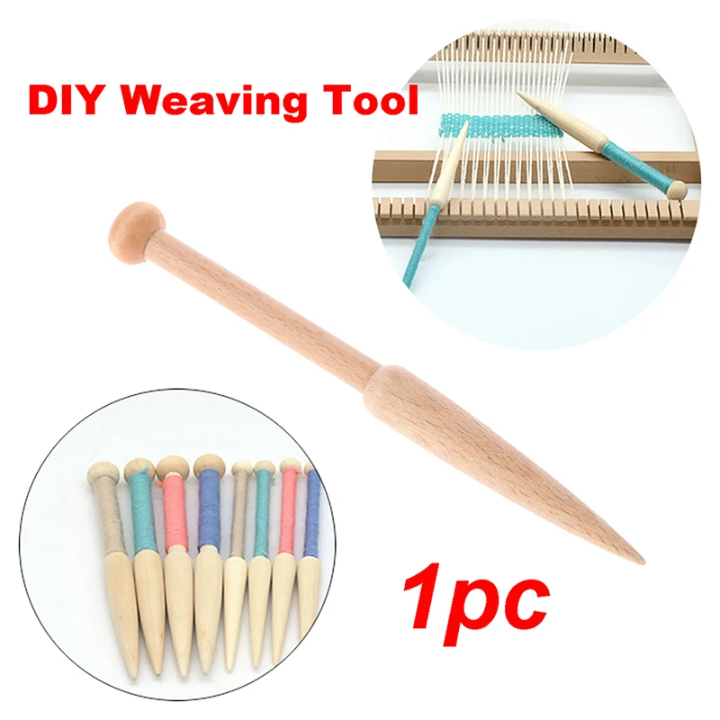 1PC DIY Weaving Tool Wood Woven Sweater Scarf Tapestry Bobbin Stick Single Head Solid Crochet Hook Loom Tools | Дом и сад