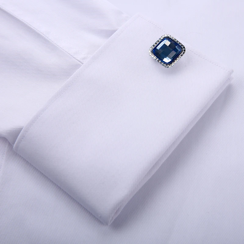 

Men's Covered Buttons French Cuff Dress Shirt Pocket-less Design Classic Full Sleeve Standard-fit Banquet Wedding White Shirts