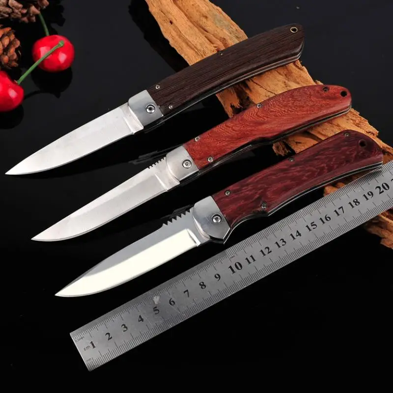 

8.27'' Folding Pocket Knife Camping Hiking Hunting Knives Wood Handle Tactical Survival Knife For Self-defense EDC Rescue Tools