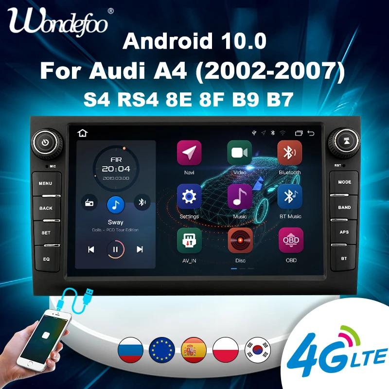 Автомагнитола 2 din Android 10 для Audi A4 2002 2007 S4 RS4 8E 8F B9 B7 carplay GPS навигация Авторадио