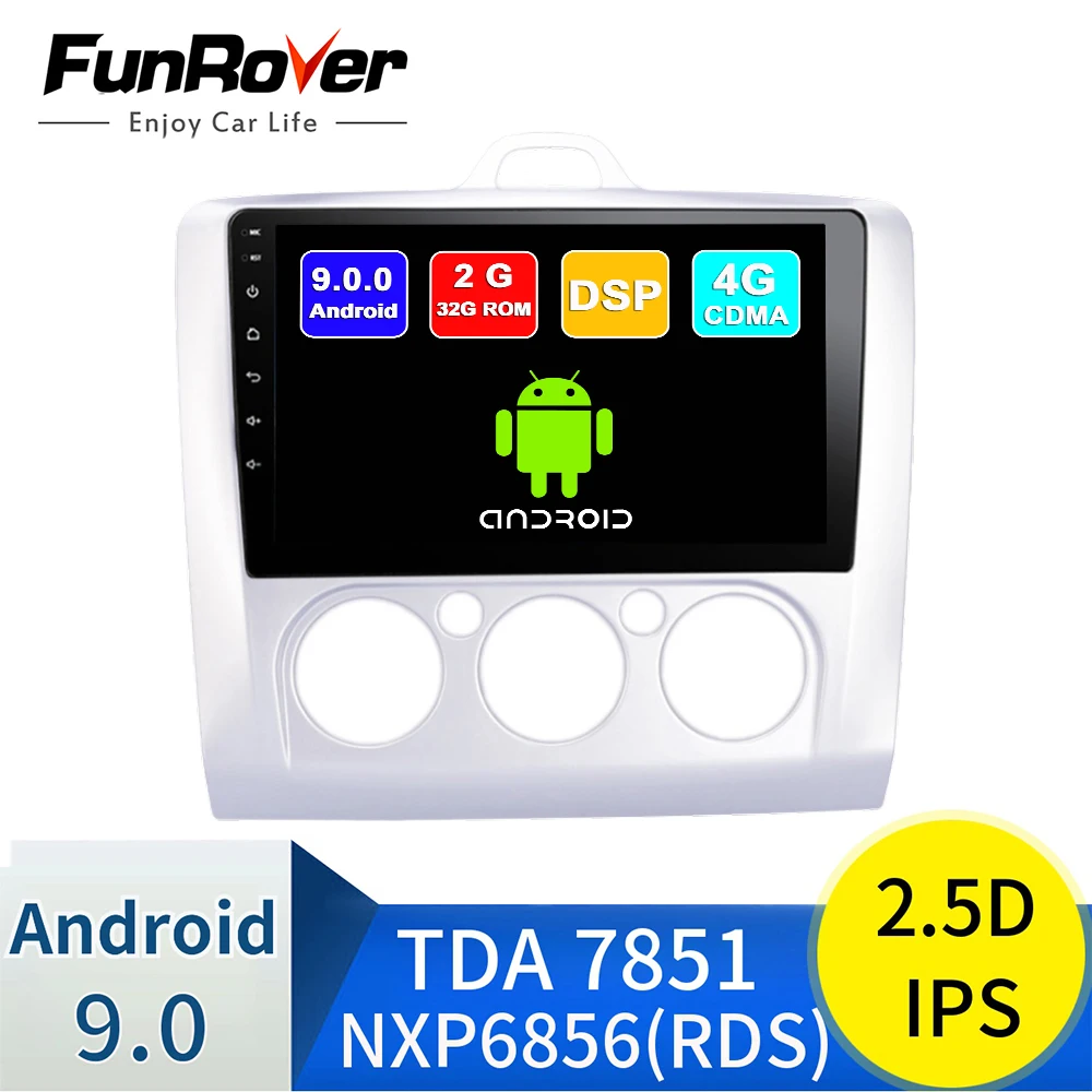 FUNROVER 9 дюймов Android 9,0 Автомагнитола для ford focus EXI MT 2 3 Mk2 2004 2005 2006 2007 2008 2009-2011 2Din gps мультимедийный плеер