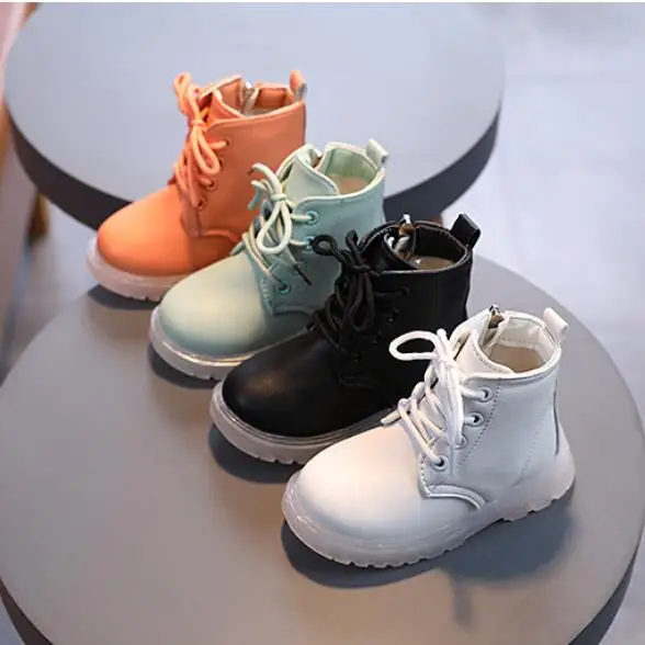 

Toddler Girl Boots Soft Sole Side Zipper Booties Children Fashion Martin Boots Boys British Style Leather Shoes Walkers EUR21-30