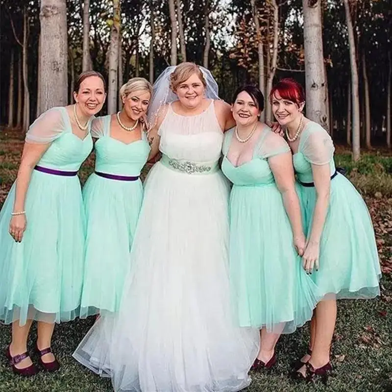 

Длинное Тюлевое платье подружки невесты, длинное платье большого размера с воротником-сердечком и рукавами-крылышками, платье для свадебной вечеринки, загородного пляжа, 2022