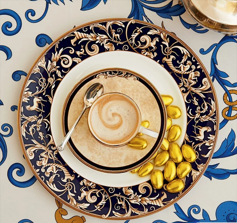 

European bone China western tableware set steak plate salad cup and saucer plates dinner gold plate dish set dinner plate
