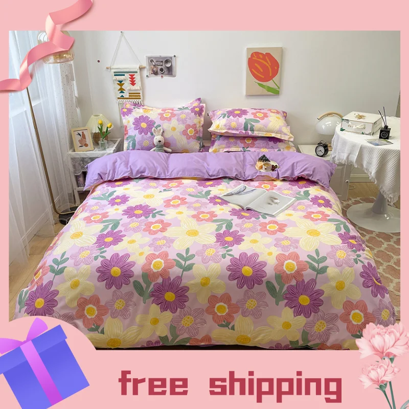 

New thick bedding flower cute printing couple bed sheet double bed full size duvet cover sheet cotton 220 large can be wholesale