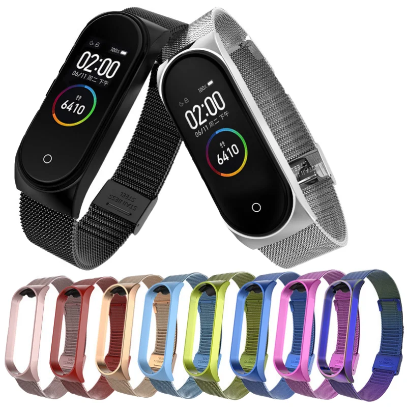 Магнитный металлический браслет из нержавеющей стали для Xiaomi Mi Band 3 4