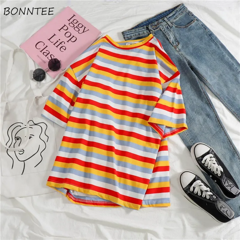 Футболки женские в Корейском стиле ретро для студентов свободная модная