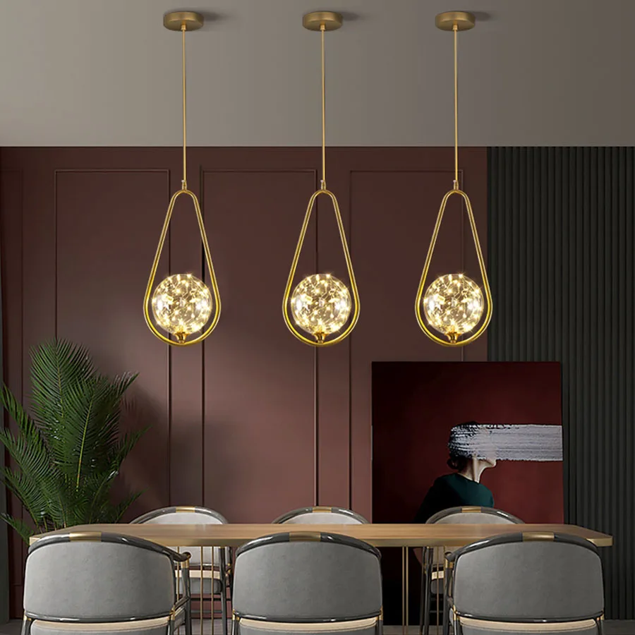 

Nordic Glass Ball Pendant Lights Modern Creative Golden LED Hanging Lamp For Dining Living Room Bedroom Beside Restaurant