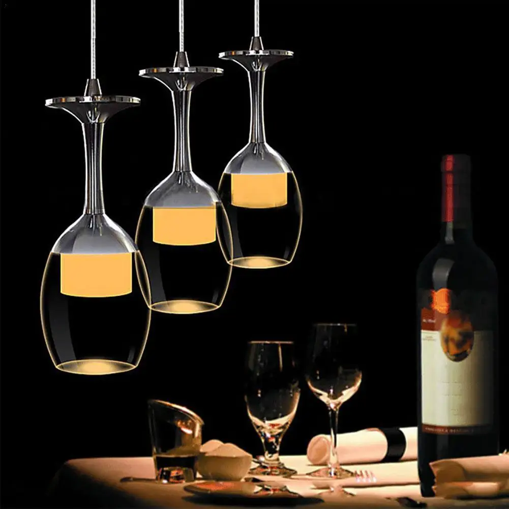 

Fashion Wine Glass Ceiling LED Light Pendant Lamp Fixture Glasses High kitchen Cocktail Lighting Chandelier Decoration R8N3