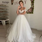 Элегантное свадебное платье принцессы Verngo, блестящее Тюлевое ТРАПЕЦИЕВИДНОЕ ПЛАТЬЕ с открытыми плечами, жемчужинами и шлейфом, 2021