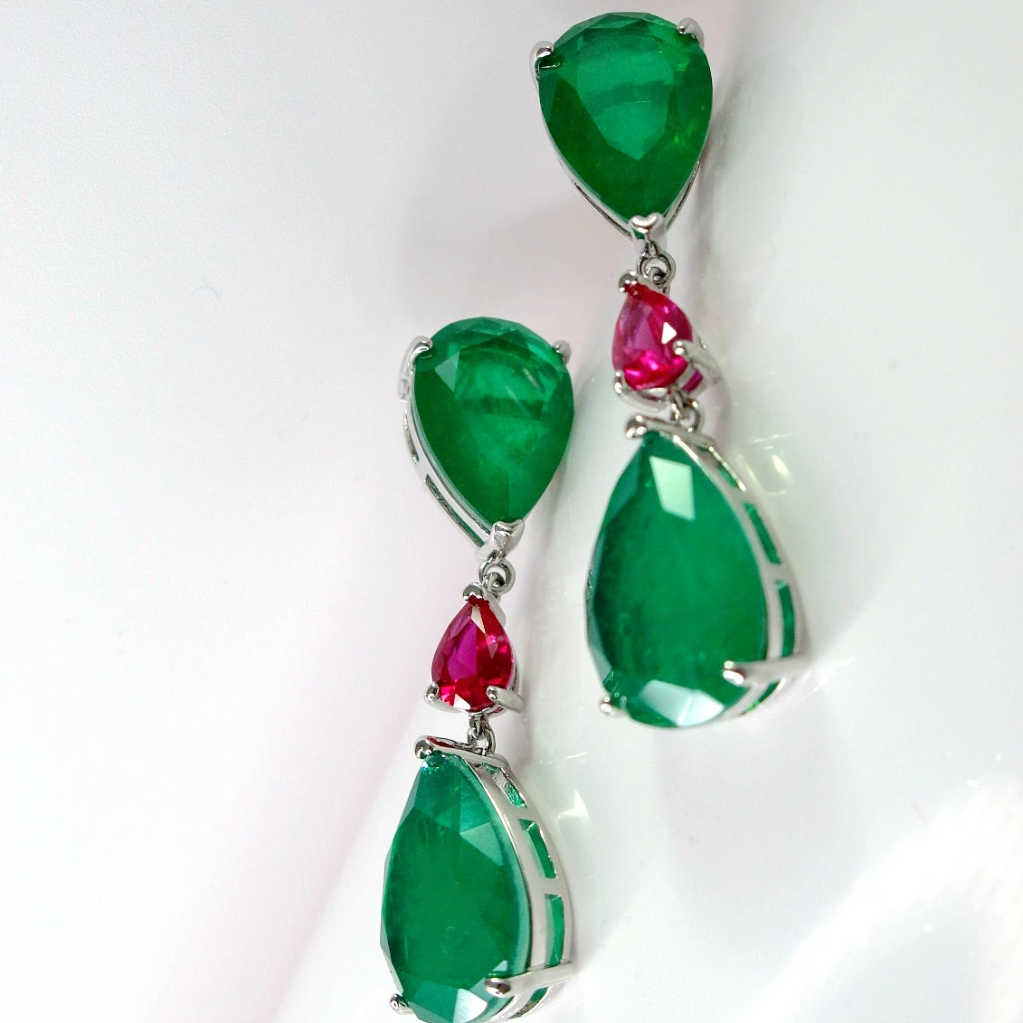 

Green stone Created Emerlad Ruby Diamonds Gemstones Long Drop Earrings 925 sterling silver Fine Jewelry For Women 2021 Trend