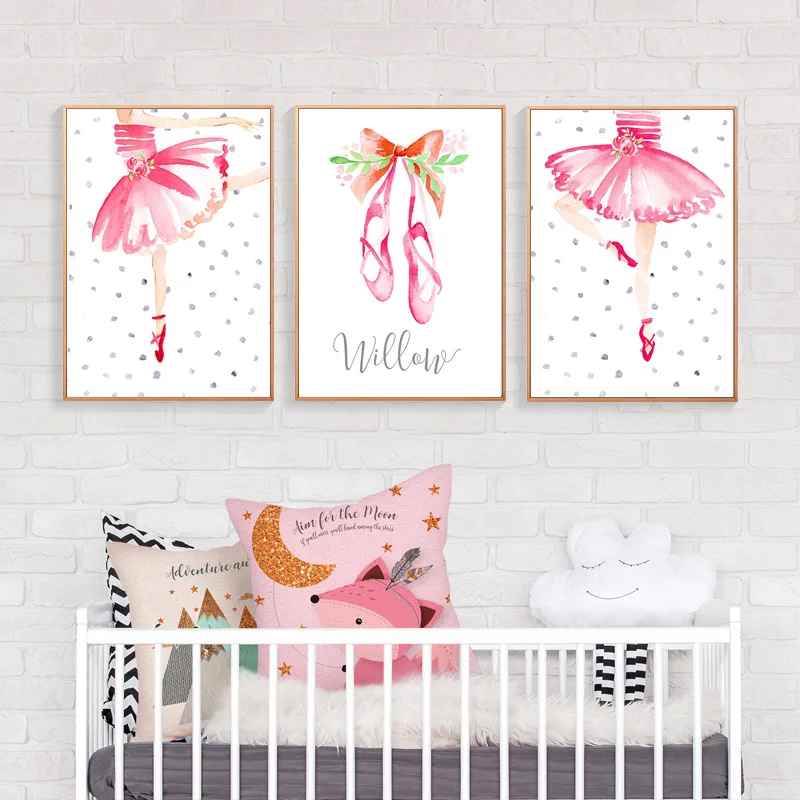 Розовая Акварельная балетная танцующая девушка настенное Искусство Холст