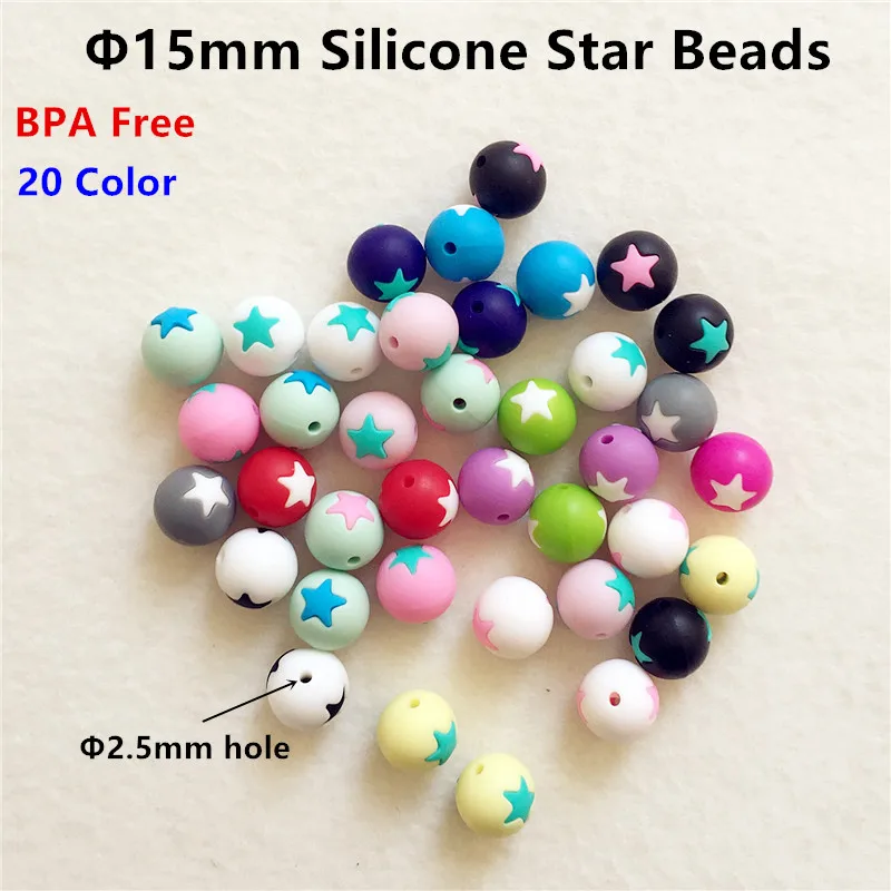 

Chenkai 100pcs 15mm BPA Free Silicone Star Heart Teether Beads DIY Baby Shower Pacifier Dummy Necklace Jewelry Toy Accessories