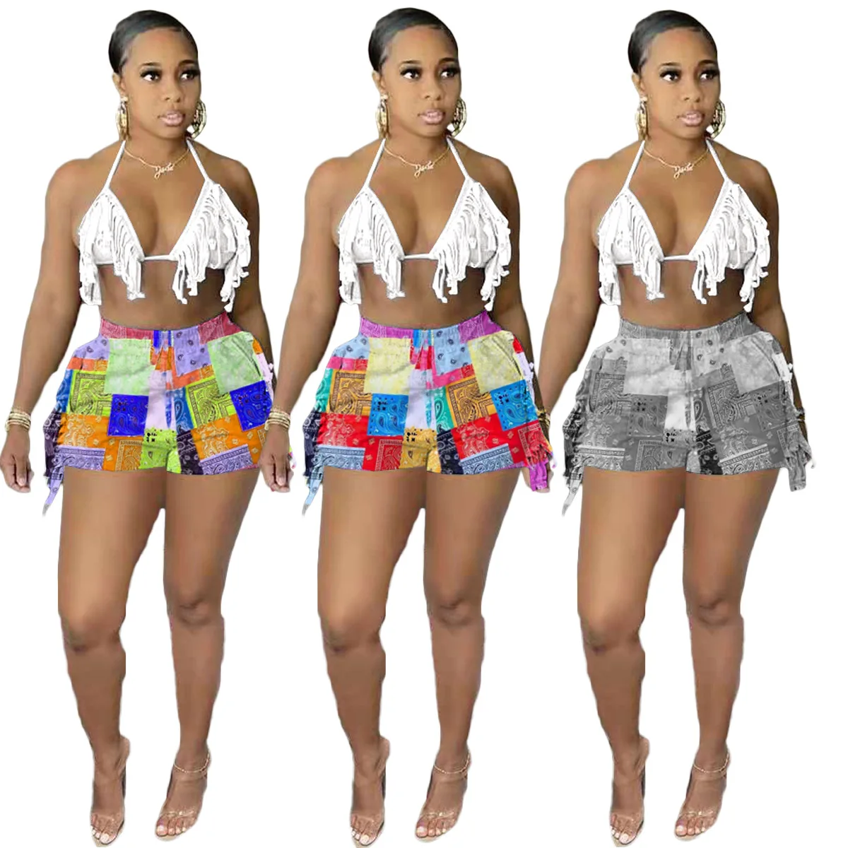 

Casual Women Print Short Pants Colorful With Pocket Streetwear Summer Clothes For Women Outfit