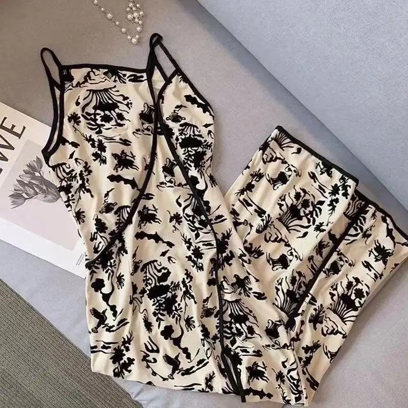 

2021 spring and summer new sleeveless split dress French niche strap temperament retro improved cheongsam skirt