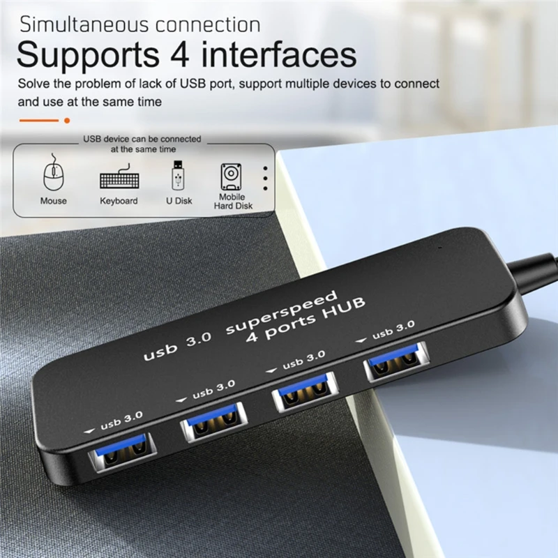 

4 Ports USB 3.0 HUB, USB Extension Upgrade Chip Computer Accessories with 5Gbps Stable Transmission High Speed