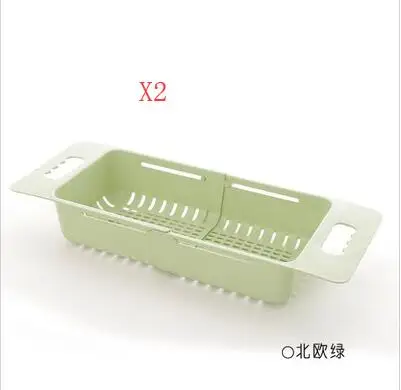 green 2pcs Регулируемая раковина сушилка для посуды шкаф-органайзер для кухни пластиковая раковина сливная корзина для овощей держатель для фруктов стеллаж для хранения pf100909 - Цвет: green 2pcs