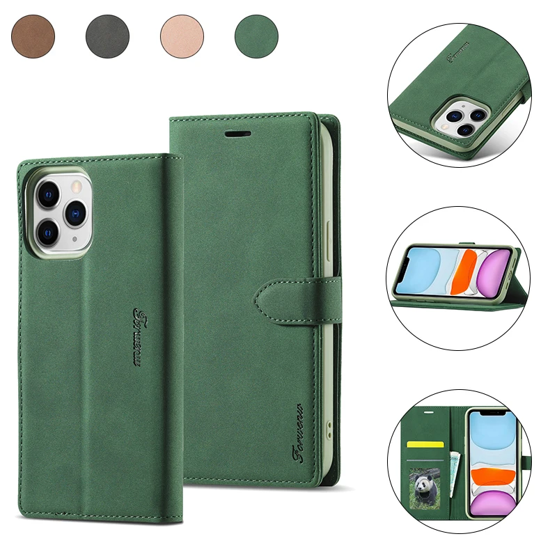 

Fashion Solid Color Leather Phone Case For iPhone 12 11 XS Pro Max Mini X XR 8 7 6 6S Plus SE 2020 Wallet Card Magnetic Cases