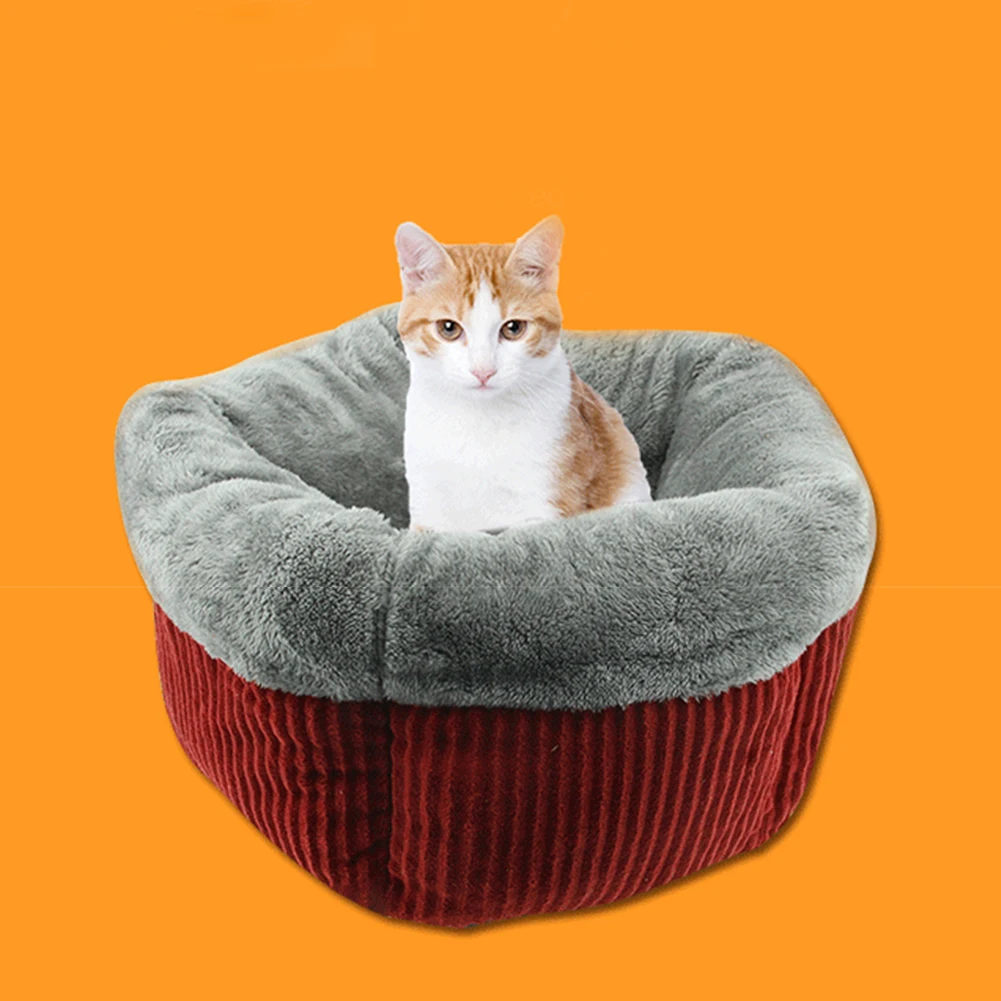 

Corduroy Cat Bed Winter Warm Kitten House Small Pets Round Cushion Sleeping Mats Comfortable Puppy Kennel Cats Nest Pet Supplies