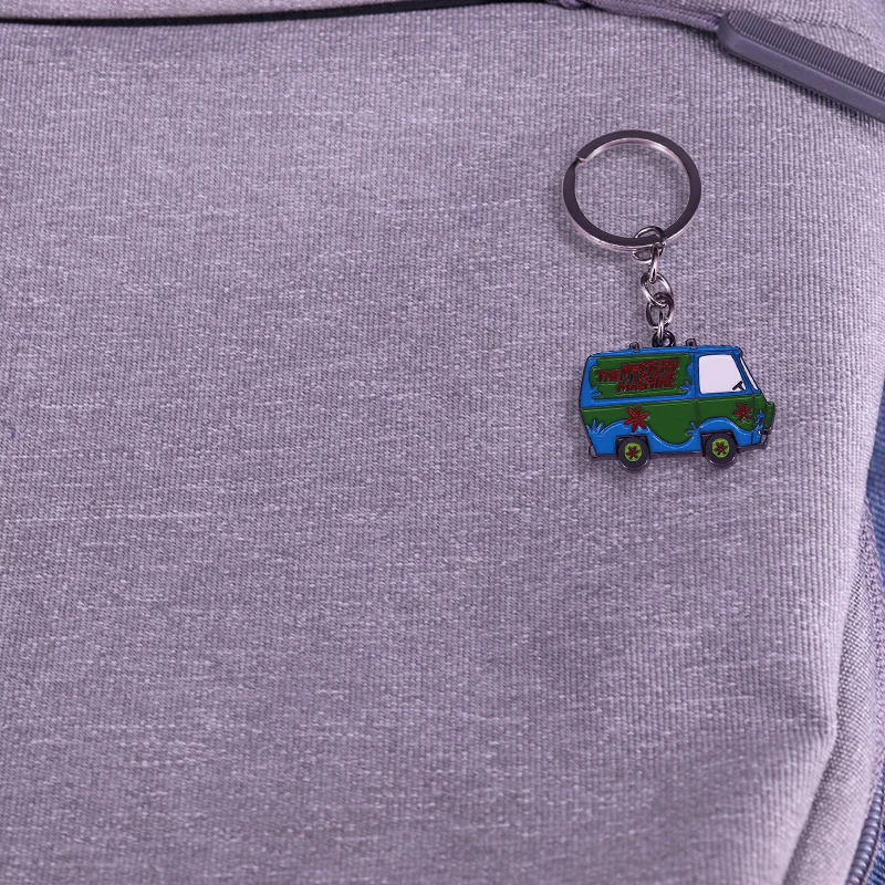 

Scooby Doo VW Bus Keyring Mystery Machine Metal Keychain Blue panel van adorn with orange flowers