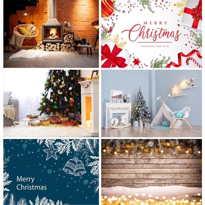 

Christmas Theme Photography Background Fireplace Christmas tree Children Portrait Backdrops For Photo Studio Props 211110 HS-04